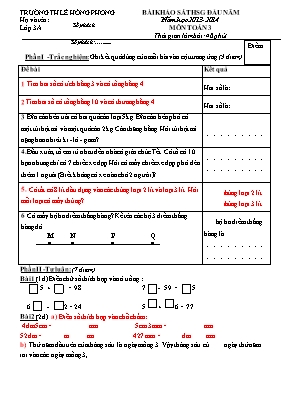 Bài thi khảo sát đầu năm Toán, Tiếng việt lớp 3 - Năm học 2013-2014 - Trường Tiểu học Lê Hồng Phong